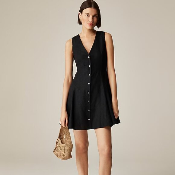 J. Crew Linen mini dress Womens Size 0 Petite Black - Picture 1 of 6